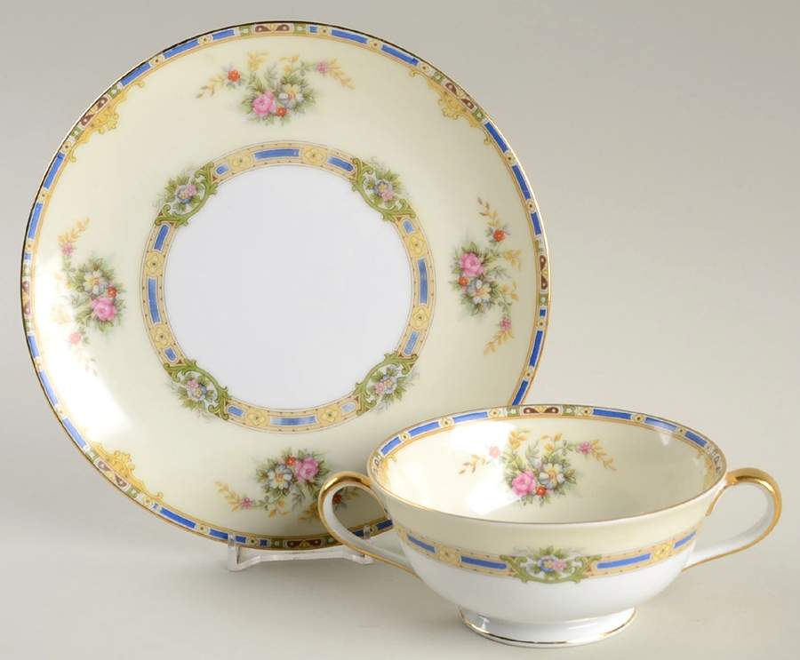 Sedalia Footed Cream Soup Bowl & Saucer Set by Noritake-1