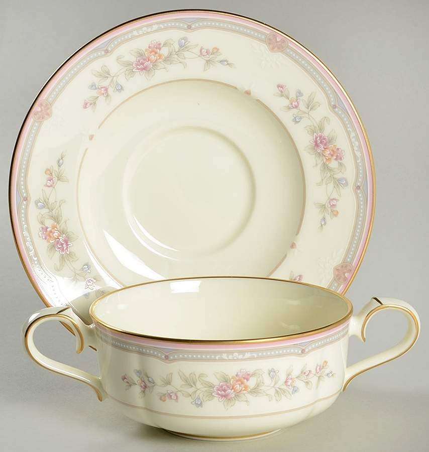 Sestina Flat Cream Soup Bowl & Cup Saucer Set by Noritake-1