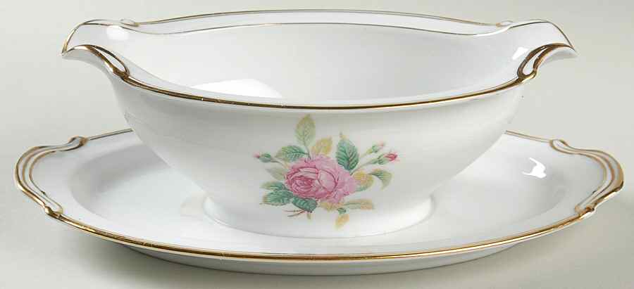 Sharon (Gold Trim) Gravy Boat with Attached Underplate by Noritake-1