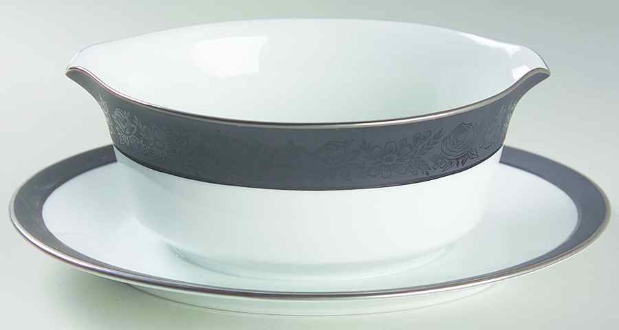 Sharon (Platinum Trim) Gravy Boat with Attached Underplate by Noritake-1