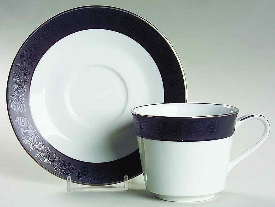 Sharon (Platinum Trim) Footed Cup & Saucer Set by Noritake-1