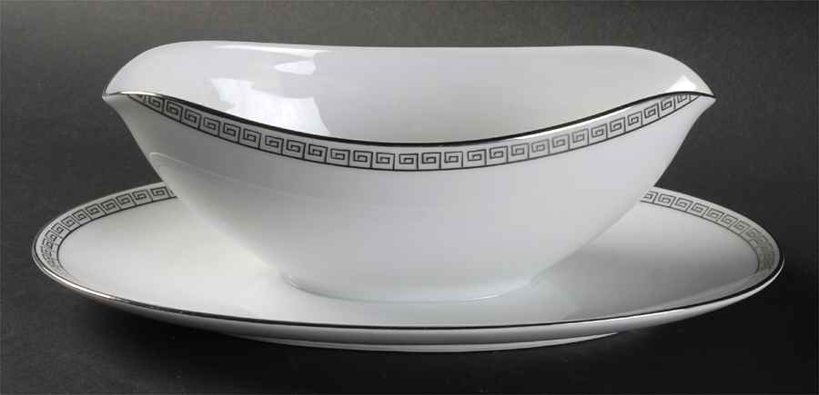 Silver Key Gravy Boat with Attached Underplate by Noritake-1