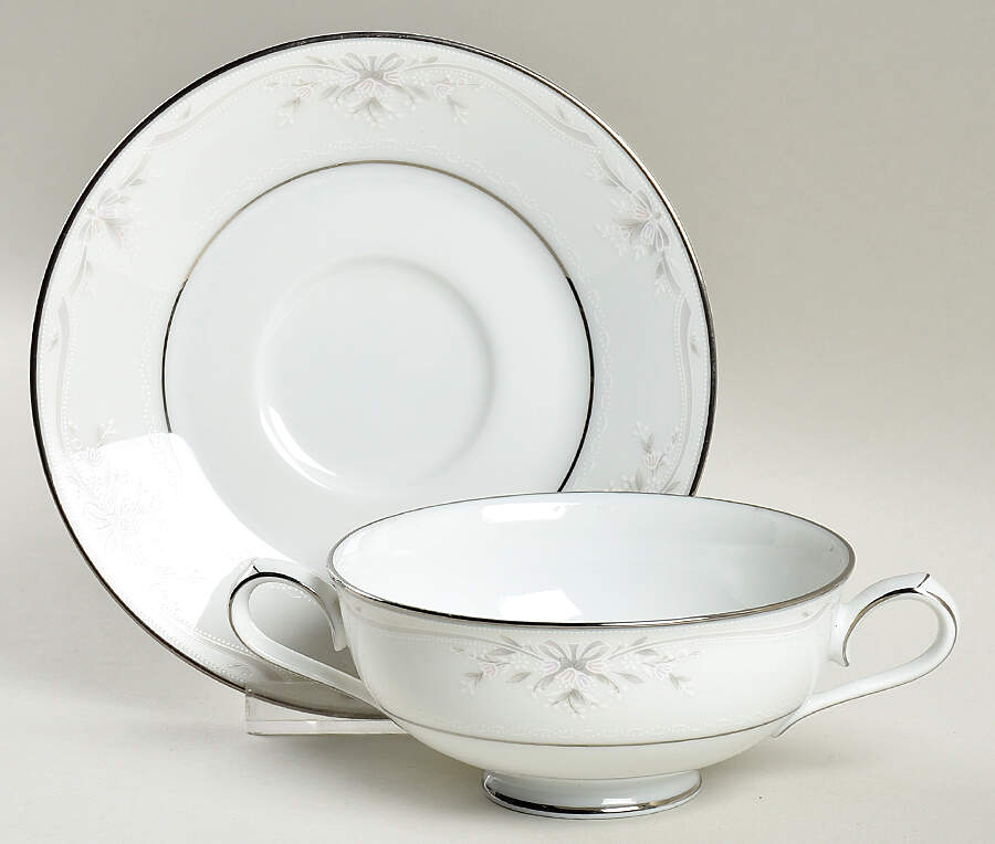 Silk Ribbons Footed Cream Soup Bowl & Cup Saucer Set by Noritake-1