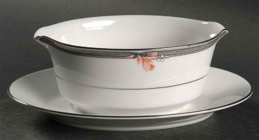 Snow Petal Gravy Boat with Attached Underplate by Noritake-1