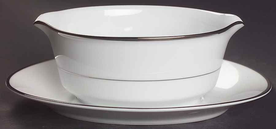 Spectrum (Platinum Rings) Gravy Boat with Attached Underplate by Noritake-1