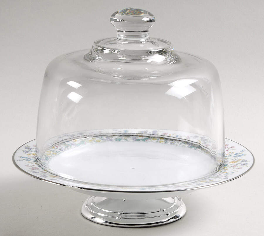 Spring Garden 6 1/2"-7 1/2" Footed Cheese Plate w/ Glass Dome HC by Noritake-1