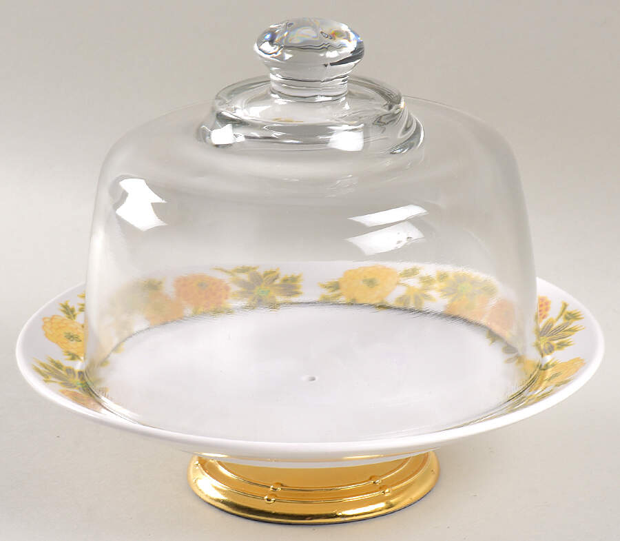 Sunny Side 6 1/2"-7 1/2" Footed Cheese Plate w/ Glass Dome HC by Noritake-1