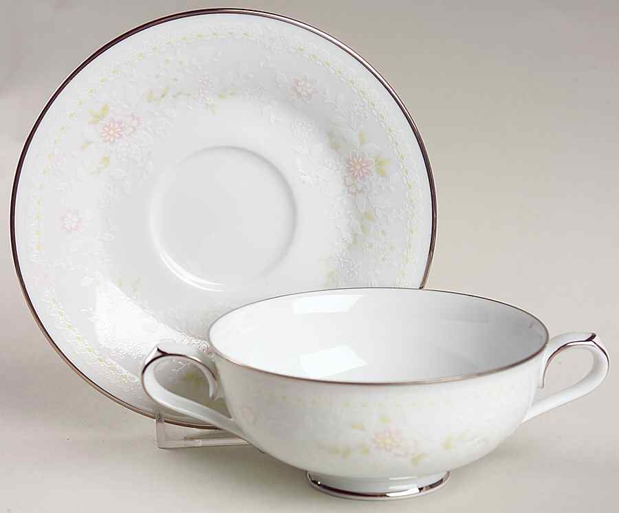 Temptation Footed Cream Soup Bowl & Cup Saucer Set by Noritake-1