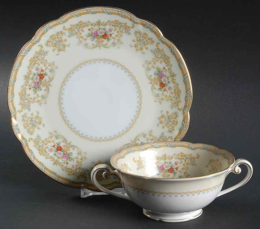 Thalia Footed Cream Soup Bowl & Saucer Set by Noritake-1