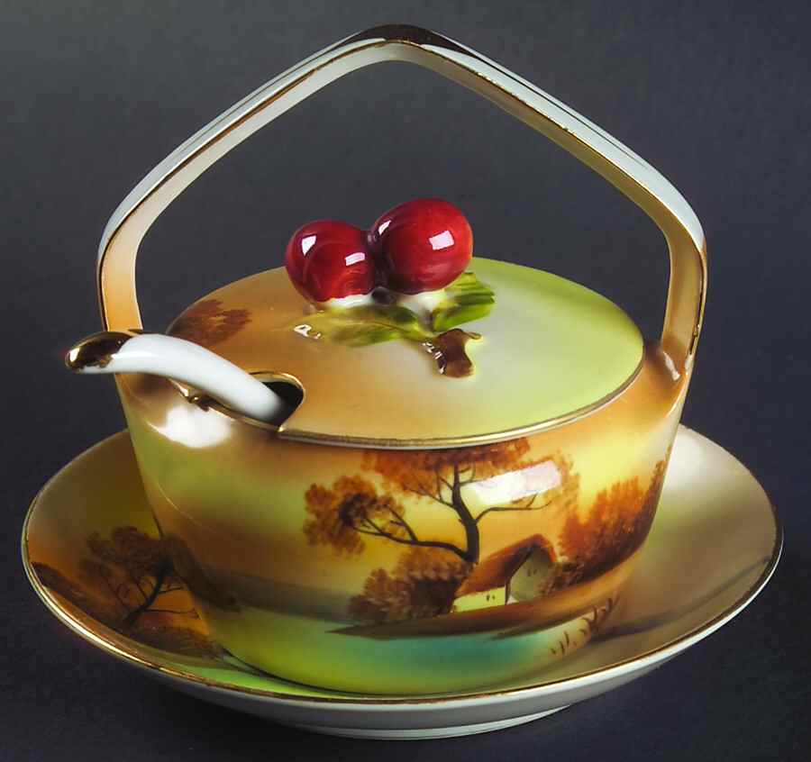 Tree In The Meadow Jam/Jelly & Lid, Ladle & Underplate by Noritake-1