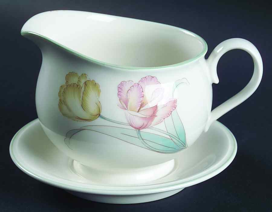 Tulip Time Gravy Boat with Attached Underplate by Noritake-1