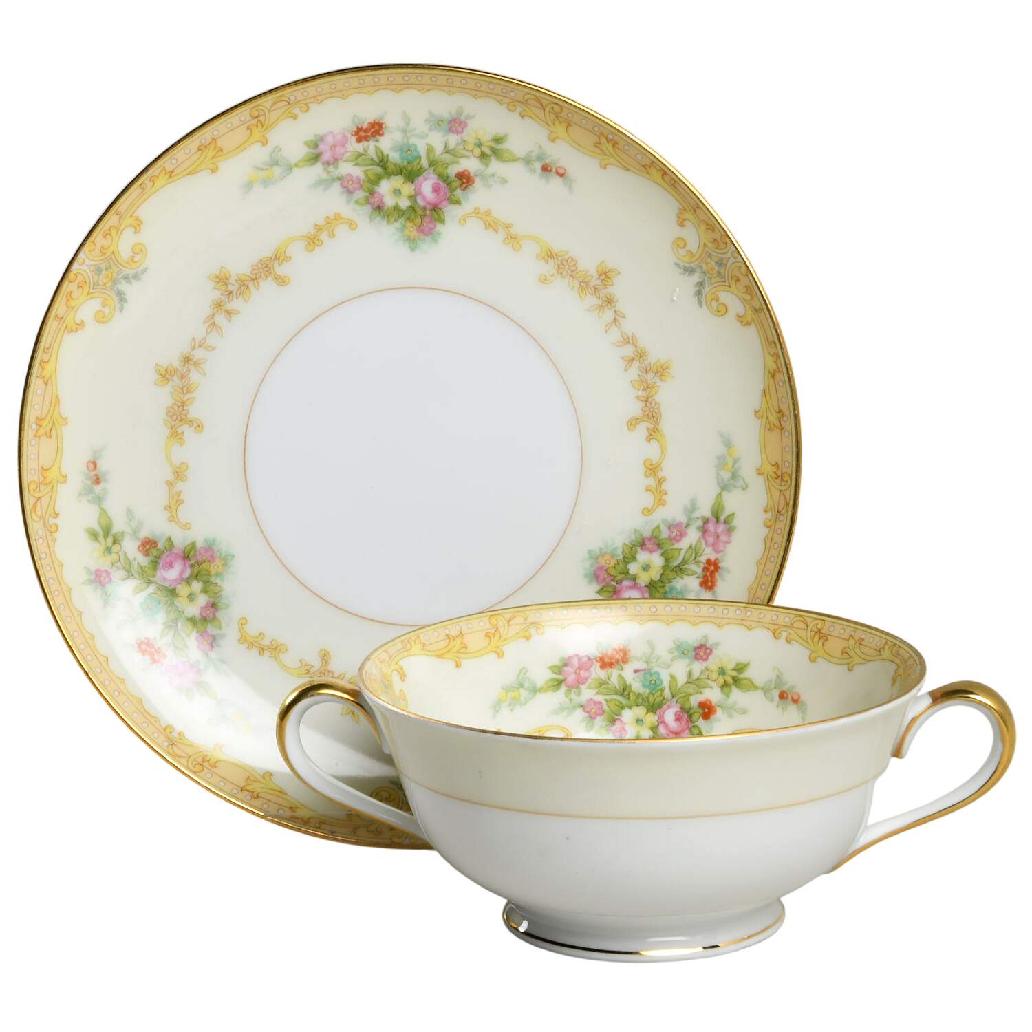 Vendome (2 3 4" Design Border) Footed Cream Soup Bowl & Saucer Set by Noritake-1