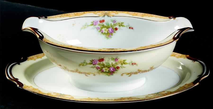 Vendome (2 3 4" Design Border) Gravy Boat with Attached Underplate by Noritake-1