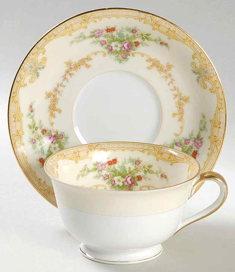Vendome (2 3 4" Design Border) Footed Cup & Saucer Set by Noritake-1