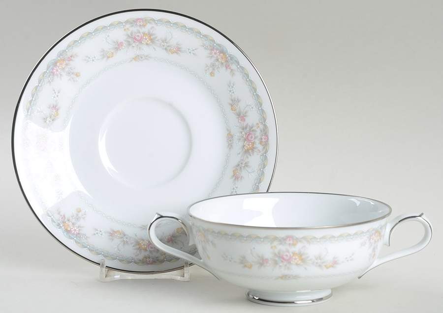 Veranda Footed Cream Soup Bowl & Cup Saucer Set by Noritake-1