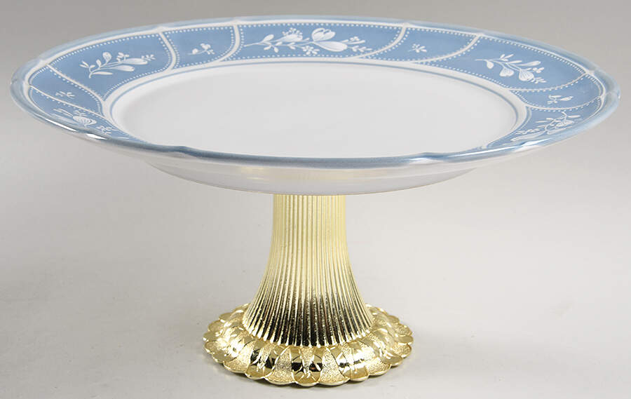 Victory Blue Cake Stand with 4"-5" Metal Pedestal  Hc by Noritake-1