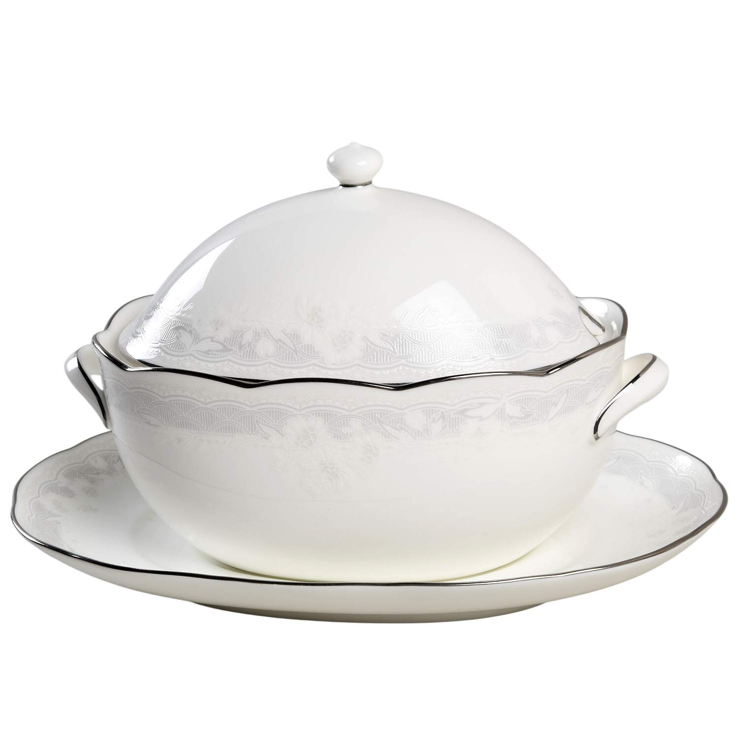 Victorian Lace Gravy Boat & Lid w/Underplate by Noritake-1