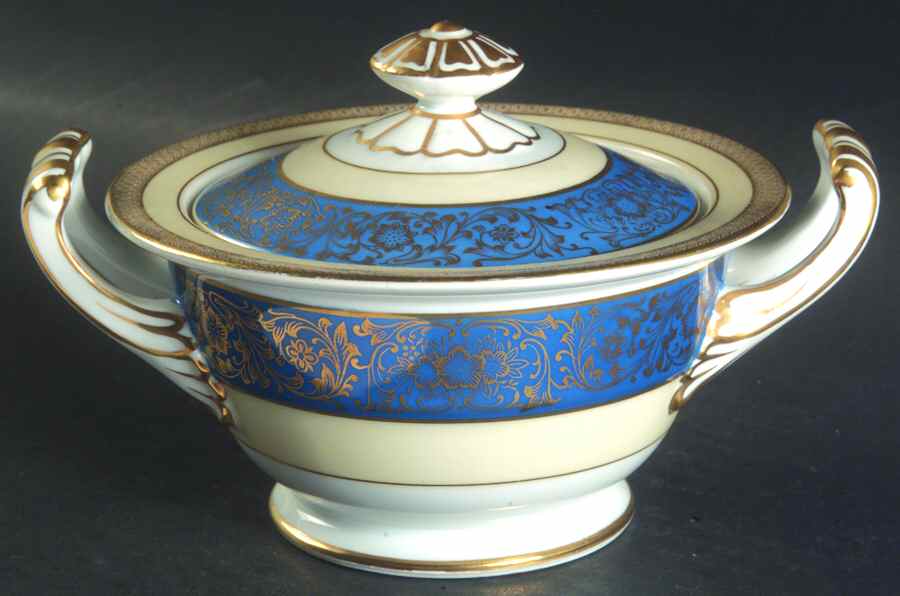 Vornay Blue Sugar Bowl & Lid by Noritake-1
