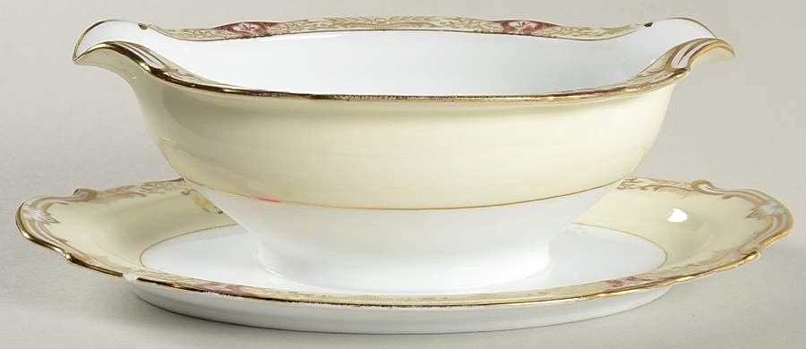 Vornay Red Gravy Boat with Attached Underplate by Noritake-1