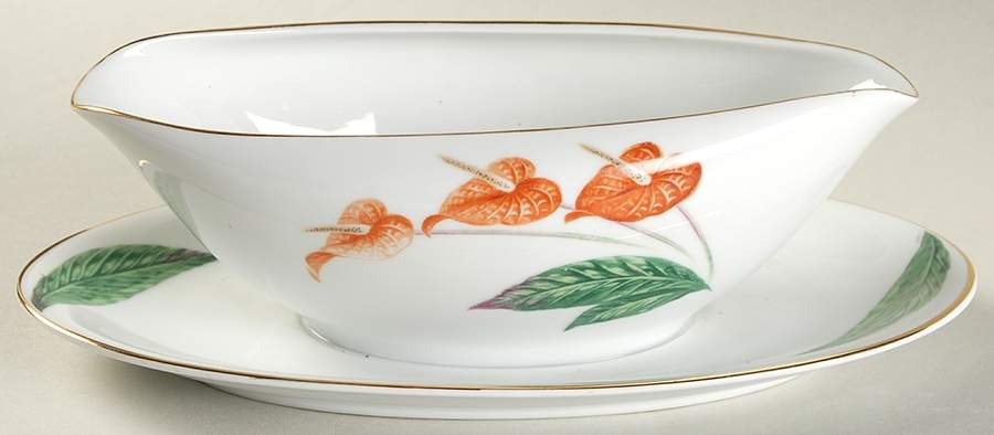 Waikiki (Gold Trim) Gravy Boat with Attached Underplate by Noritake-1