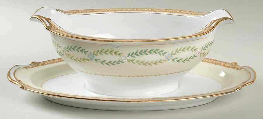 Watteau Gravy Boat with Attached Underplate by Noritake-1