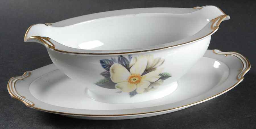 Whiterose Gravy Boat with Attached Underplate by Noritake-1