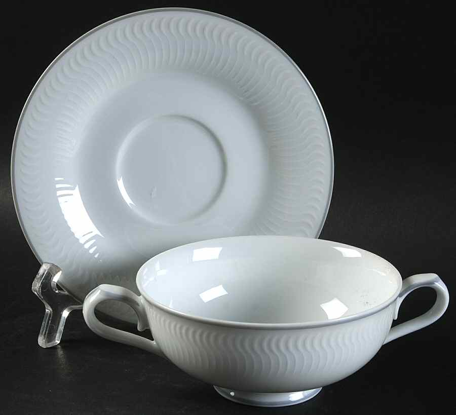 Whiteview Footed Cream Soup Bowl & Cup Saucer Set by Noritake-1