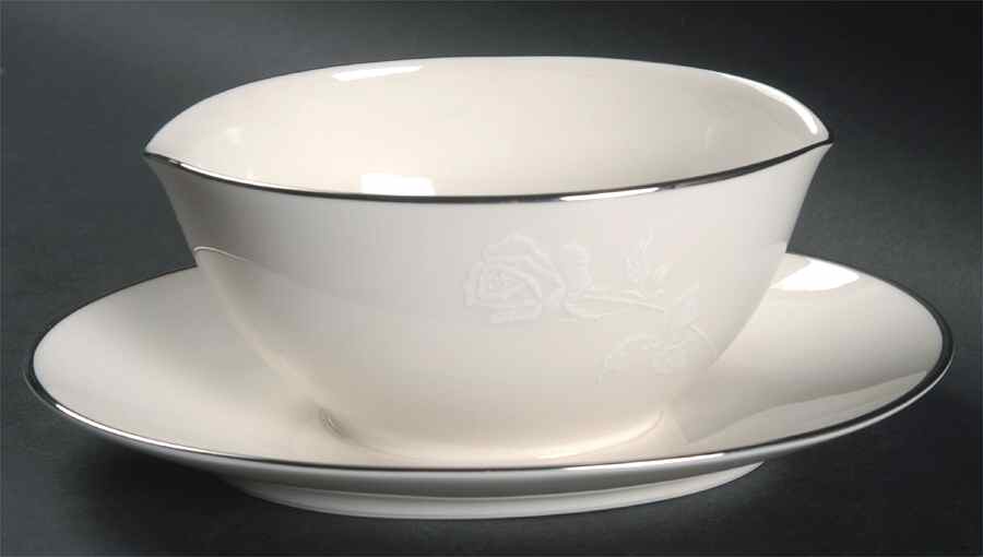 White Knight Gravy Boat with Attached Underplate by Noritake-1