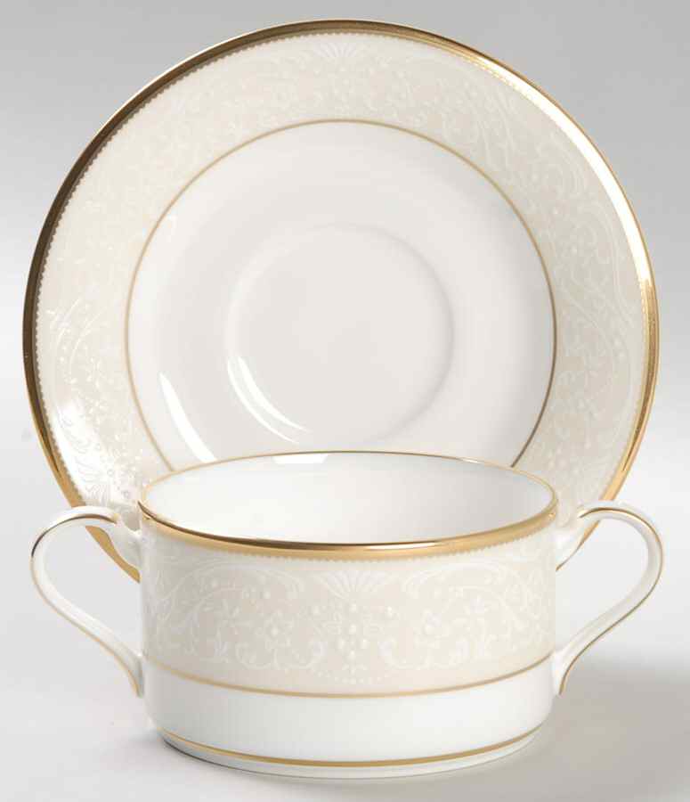White Palace Flat Cream Soup Bowl & Cup Saucer Set by Noritake-1