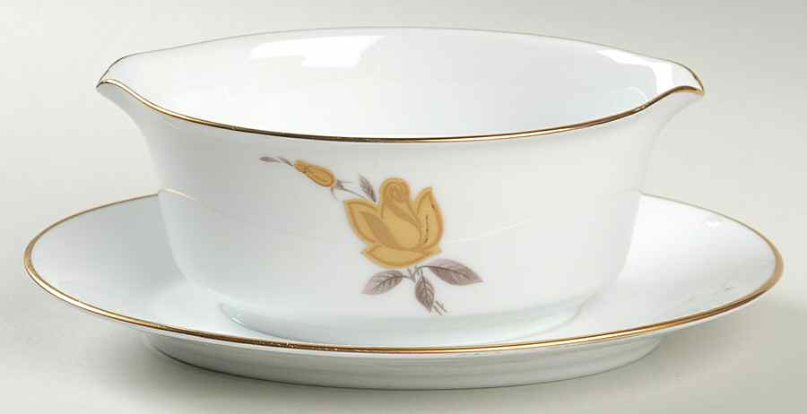Windsor Rose Gravy Boat with Attached Underplate by Noritake-1