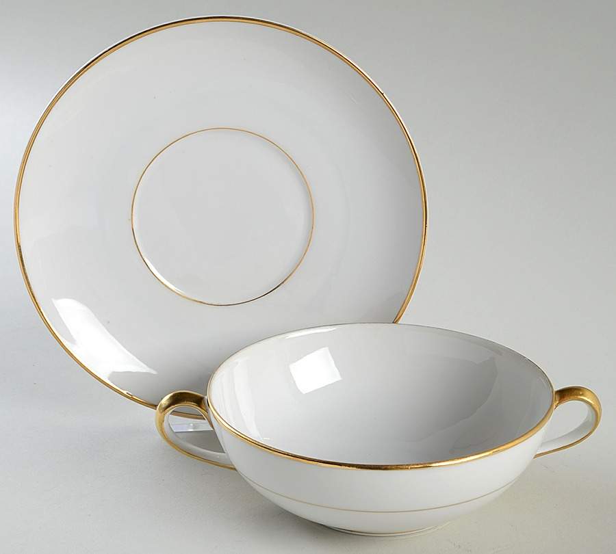 The Yukon (Gold Trim & Verge) Flat Cream Soup Bowl & Saucer Set by Noritake-1
