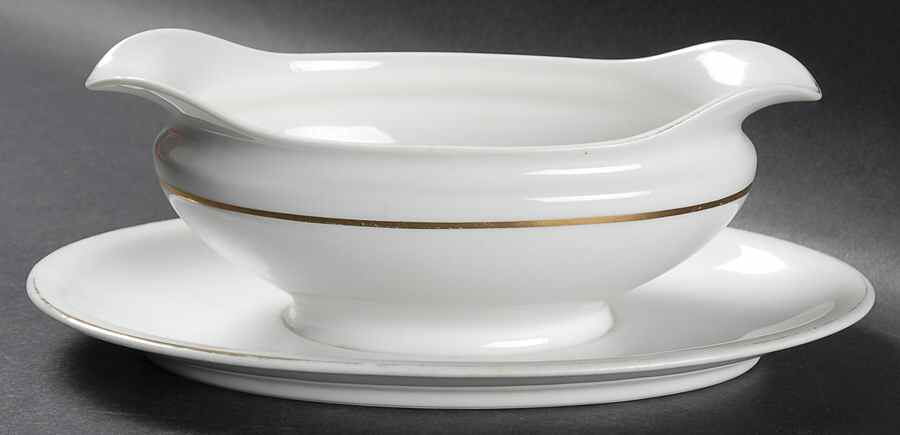 The Yukon (Gold Trim & Verge) Gravy Boat with Attached Underplate by Noritake-1
