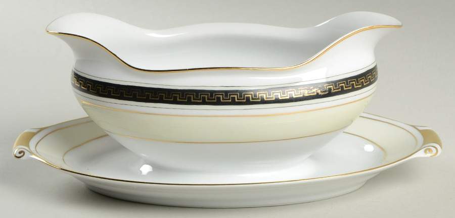 Black Stone Gravy Boat with Attached Underplate by Narumi-1