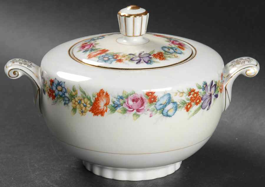 Flower Garden (Occupied Japan) Sugar Bowl & Lid by Narumi-1