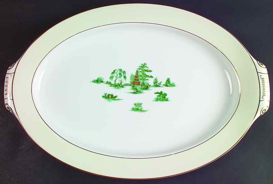 Oriental Green 17" Oval Serving Platter by Narumi-1