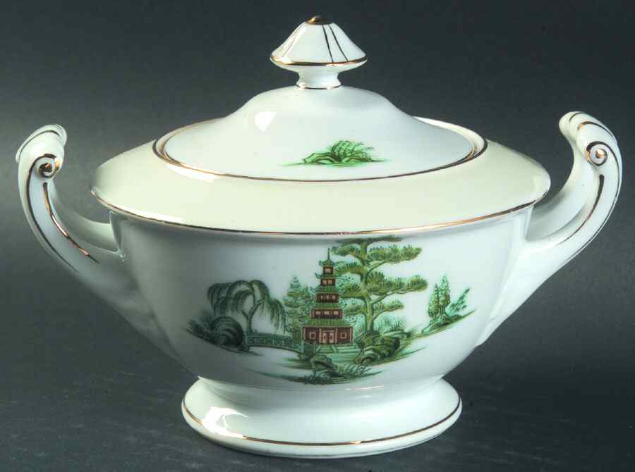 Oriental Green Sugar Bowl & Lid by Narumi-1