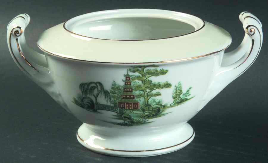 Oriental Green Sugar Bowl No Lid by Narumi-1