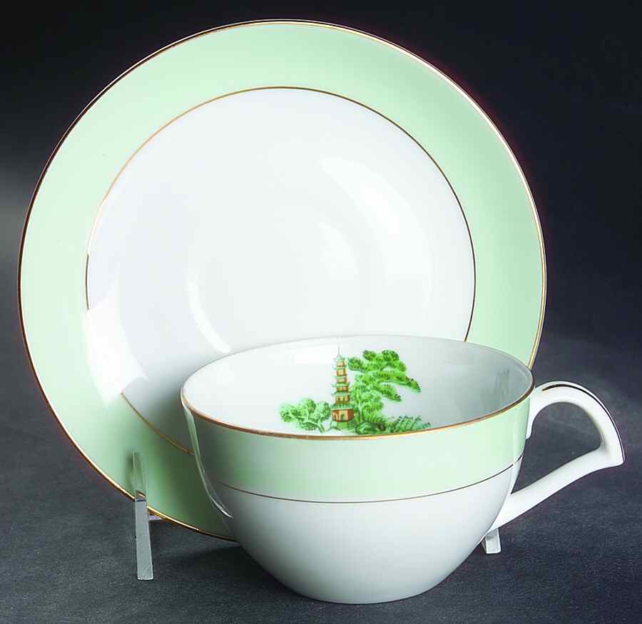Oriental Green Flat Cup & Saucer Set by Narumi-1