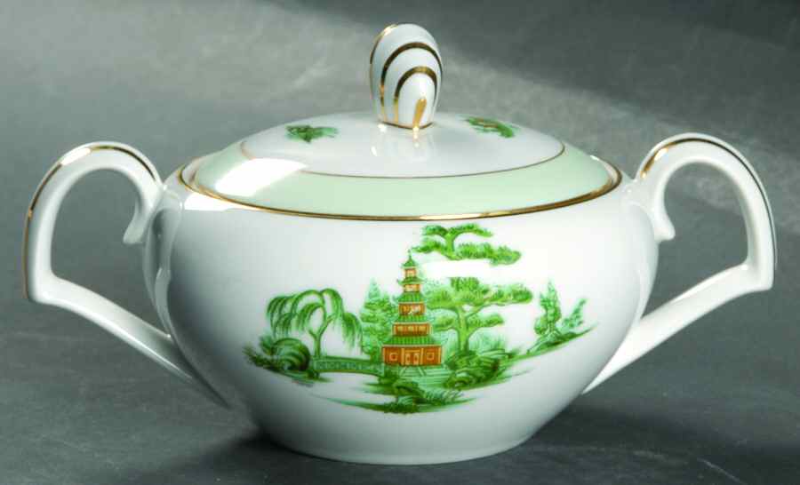 Oriental Green Sugar Bowl & Lid by Narumi-1