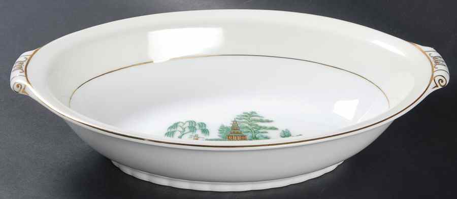Oriental Green 11" Oval Vegetable Bowl by Narumi-1