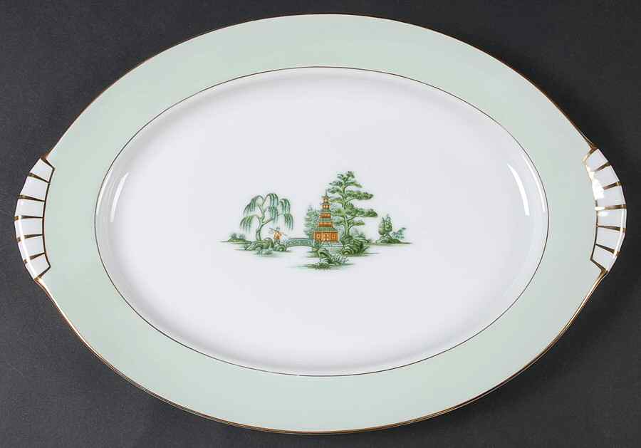 Oriental Green 12" Oval Serving Platter by Narumi-1