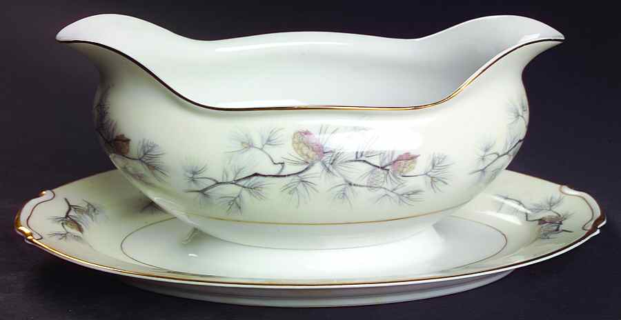 Olympia (Pine Cones) Gravy Boat with Attached Underplate by Narumi-1