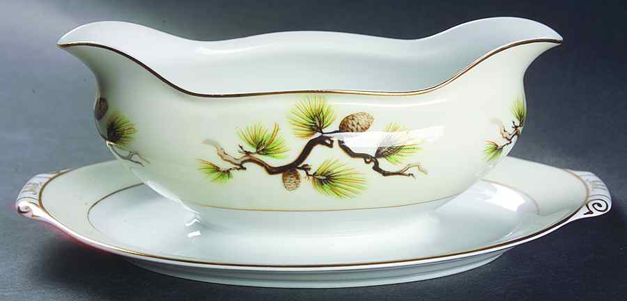 Pinecone Gravy Boat with Attached Underplate by Narumi-1
