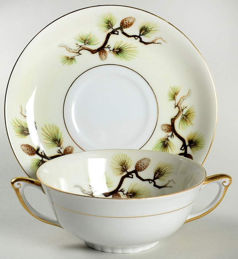 Shasta Pine Cream Footed Cream Soup Bowl & Saucer Set by Narumi-1
