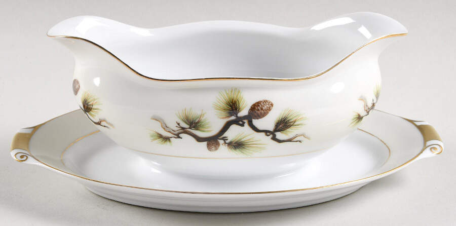 Shasta Pine White Gravy Boat with Attached Underplate by Narumi-1