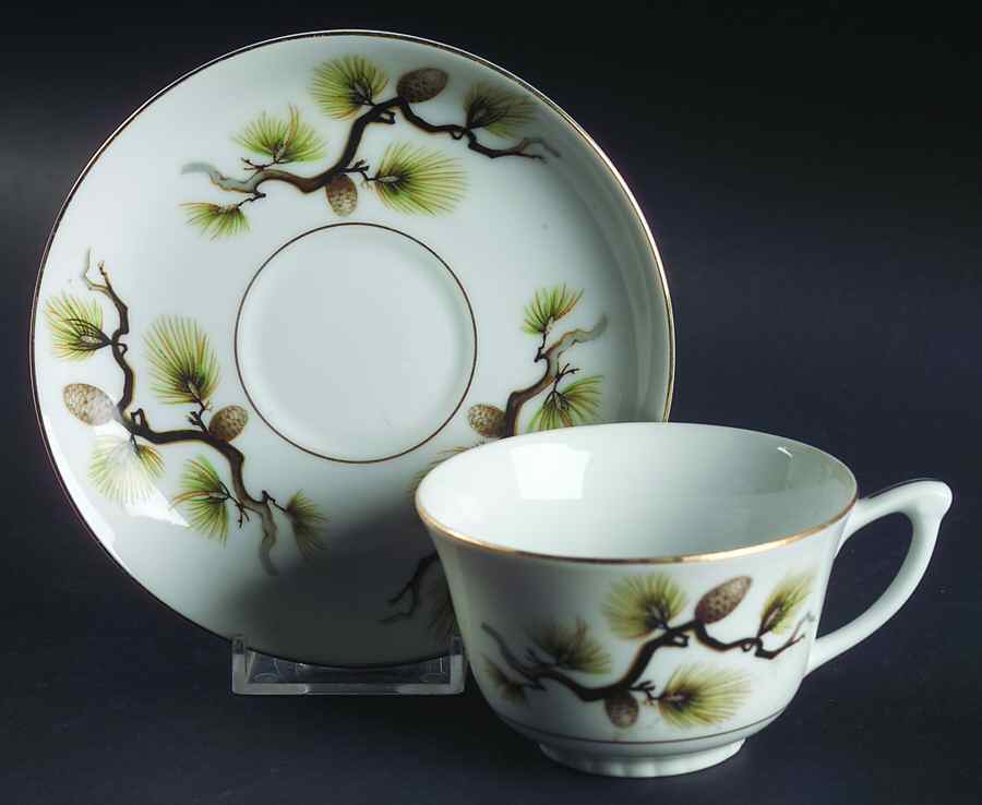 Shasta Pine White Footed Cup & Saucer Set by Narumi-1