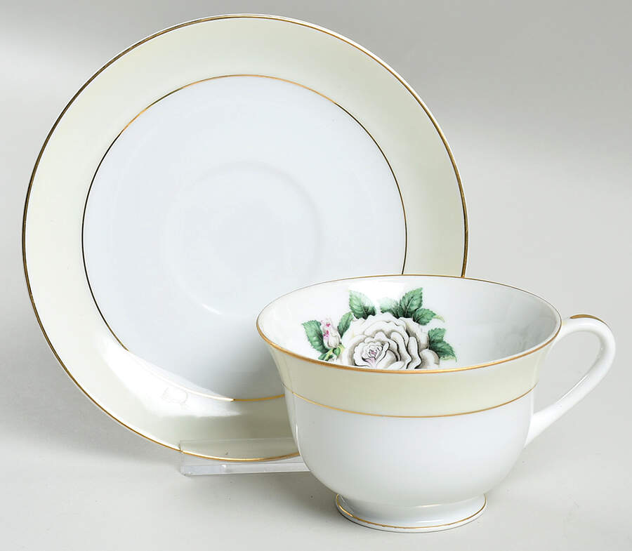 White Rose Footed Cup & Saucer Set by Narumi-1