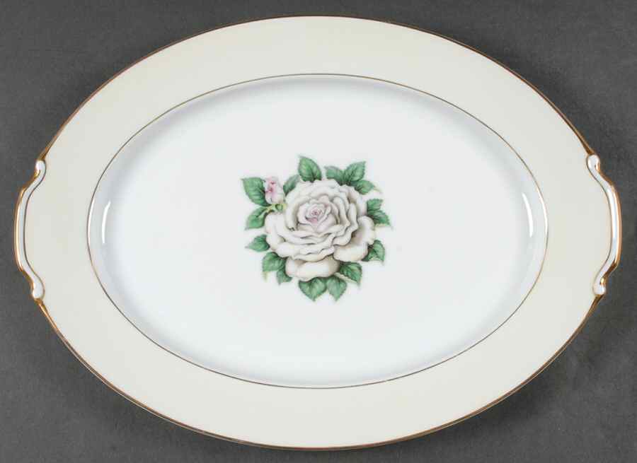White Rose 14" Oval Serving Platter by Narumi-1