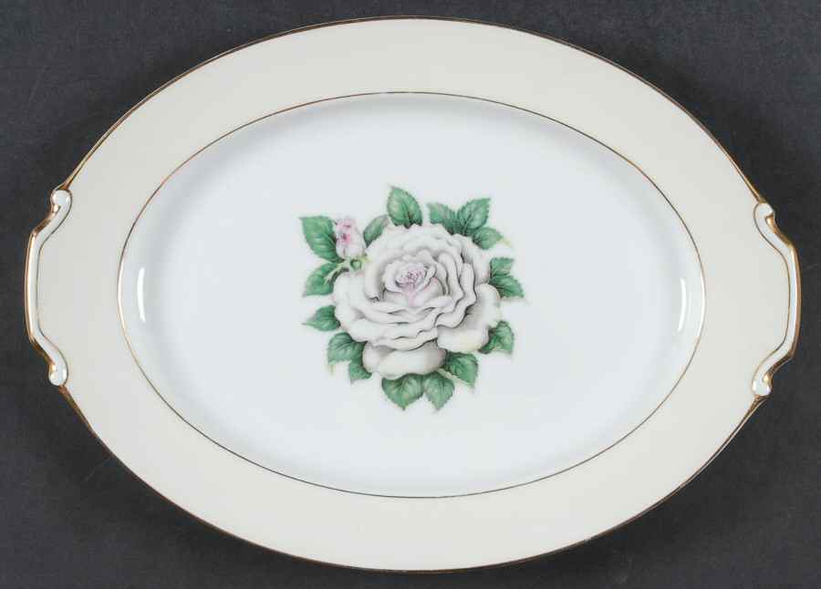 White Rose 12" Oval Serving Platter by Narumi-1