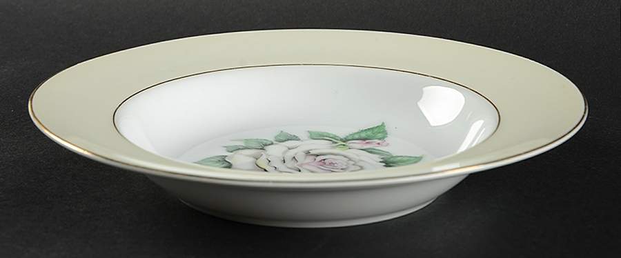 White Rose Rim Soup Bowl by Narumi-1